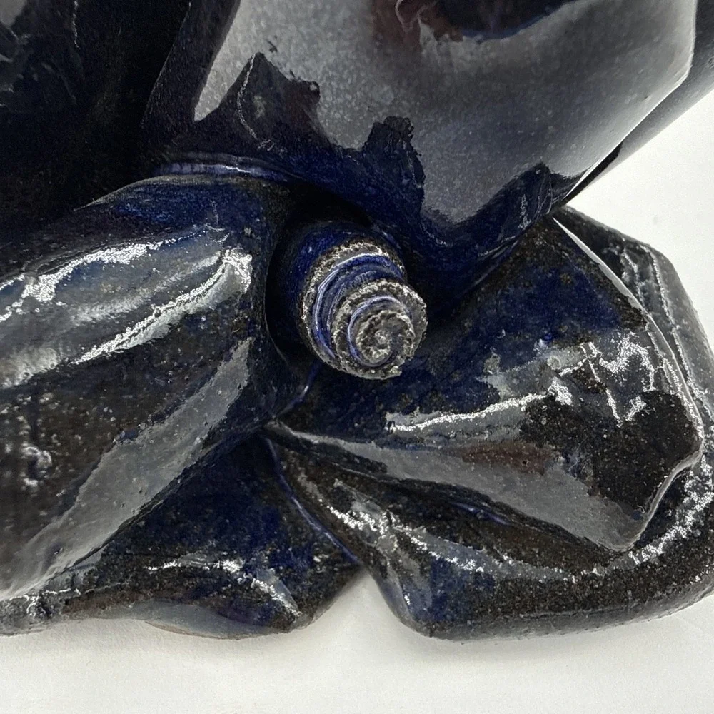Beautiful Studio Art  Pottery Flower 3 in Rose Midnight Blue Gothic